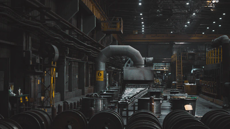 Een stille fabriekshal met machines en materiaal, zonder werknemers aan het werk